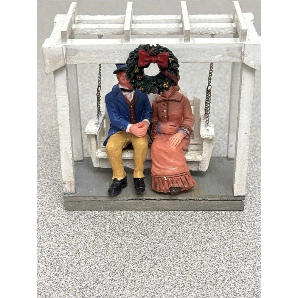 Lemax Village Victorian Couple In White Garden Arbor Swing Chair Figurine